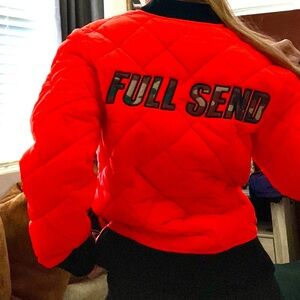 NWT RARE Full Send Nelk Boys Puffer Jacket Orange Camo Men's Size Small